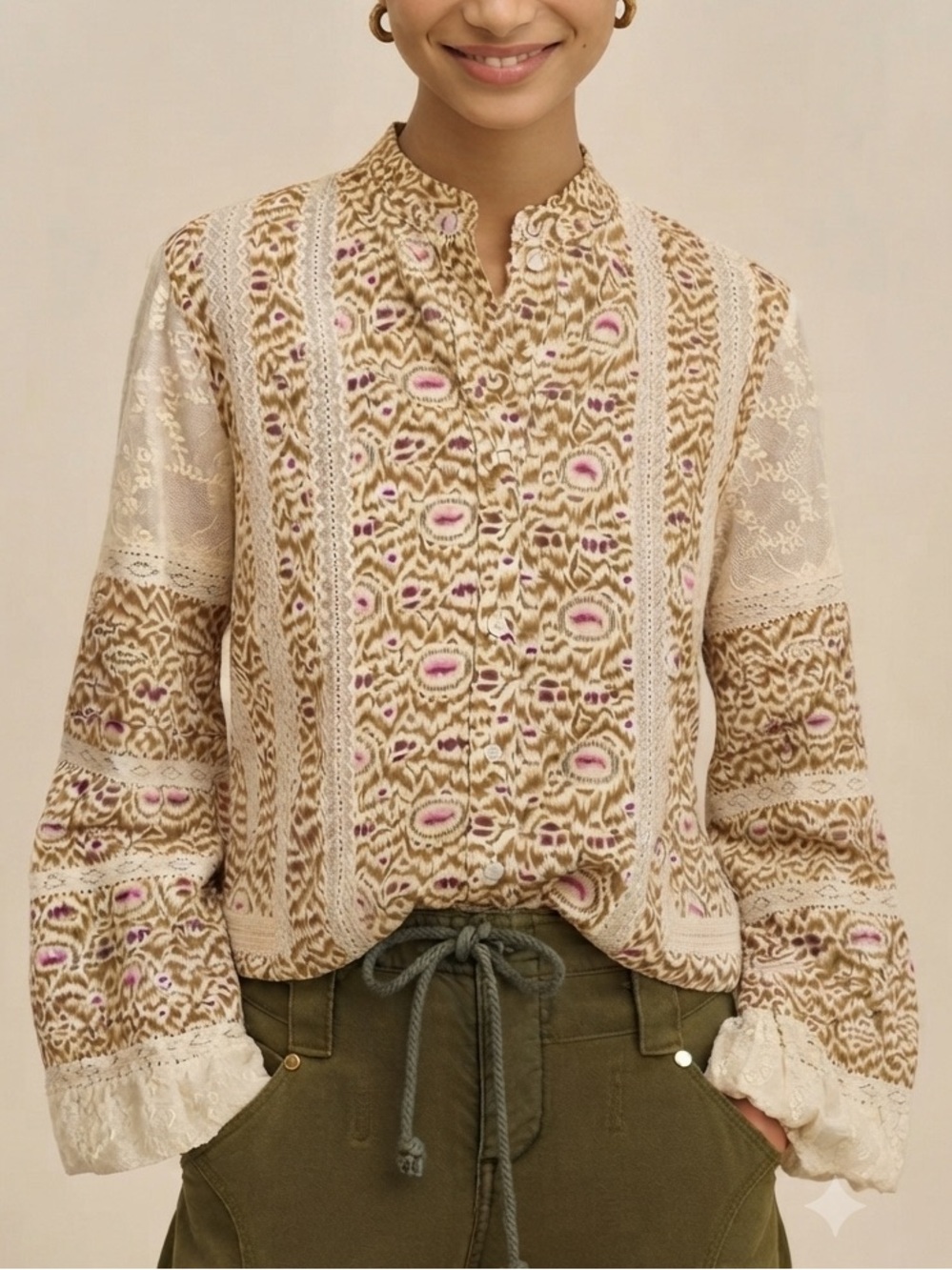 Eze Sur Mer x Anthropologie Multicolor Neutral Button Down Shirt Size S